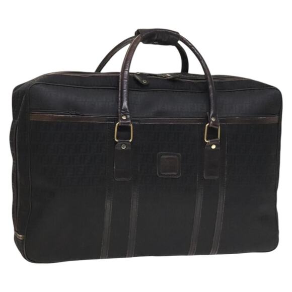 FENDI Zucchino Canvas Boston Bag Silver Black - Picture 1 of 12